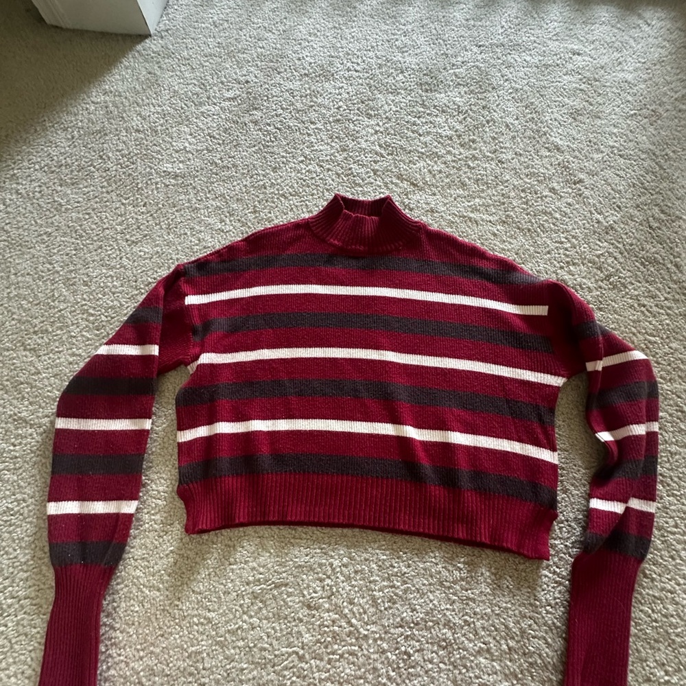 Arizona Jean Company Maroon and Gray Striped Turtleneck Sweater